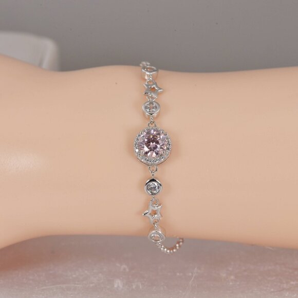 GRA Certified 1ct Pink Moissanite Bracelet 925 Sterling NWT 7" - Picture 2 of 5